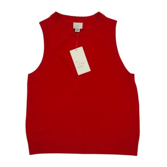 A New Day Red Sleeveless Knit Sweater Vest XS Recycled Polyester Blend, NWT. - Picture 3 of 7